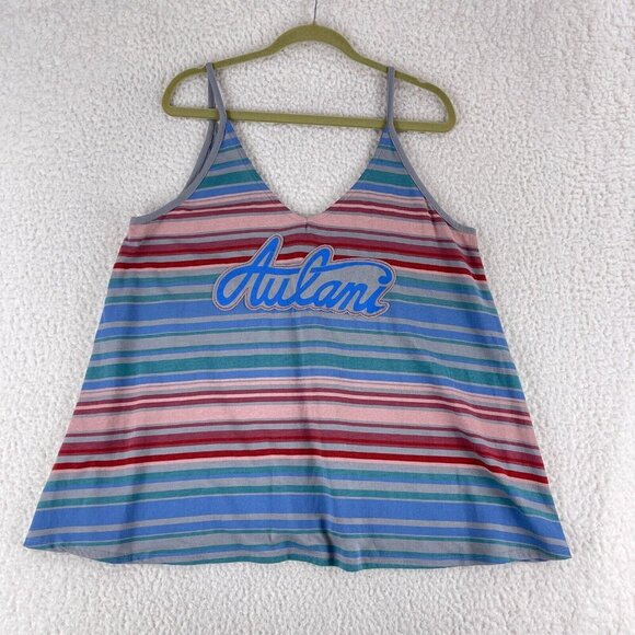 Disney Aulani Blue Striped V-Neck Tank Top Womens Sleeveless Pullover Size Large - Picture 1 of 10